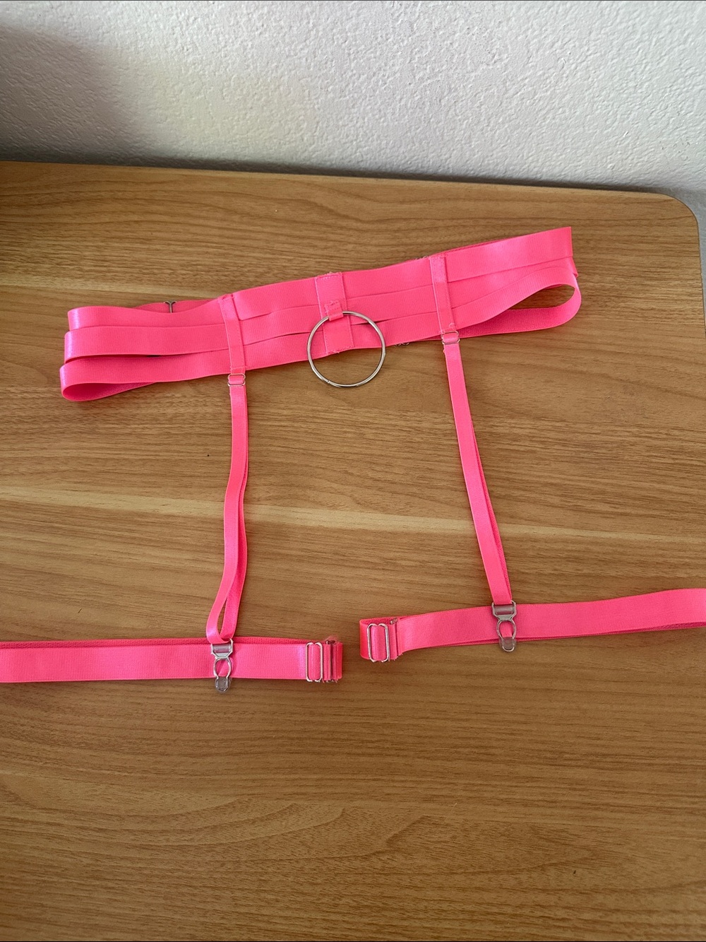 Vibrant Pink Leg Harness With Silver Hoop M